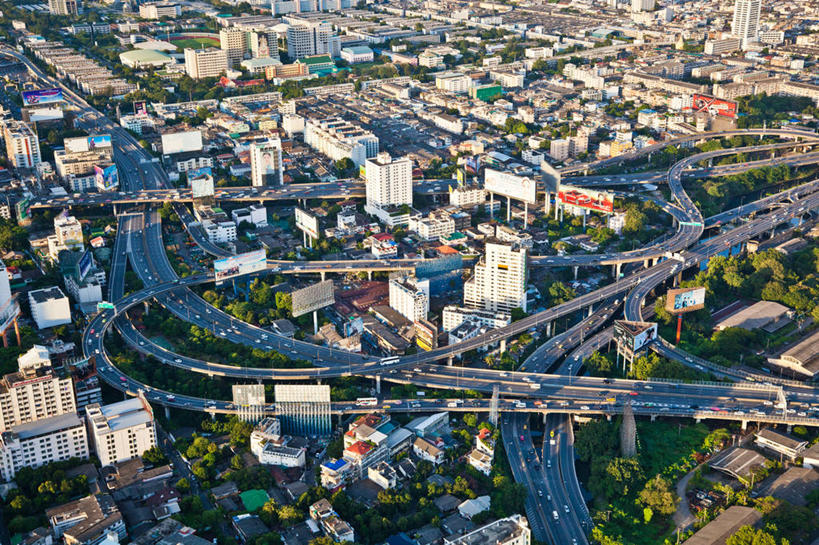 无人,横图,俯视,航拍,室外,白天,城市,建筑,路,曼谷,泰国,桥,路口,首都,联系,摄影,鸟瞰,高架道路,彩图,高角度拍摄