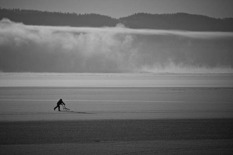 成年人,一个人,横图,黑白,室外,寂寞,湖,雪,挪威,仅一个男性,踢,冰,冬天,天气,拿着,自然,寒冷,摄影,休闲活动,步行,独处