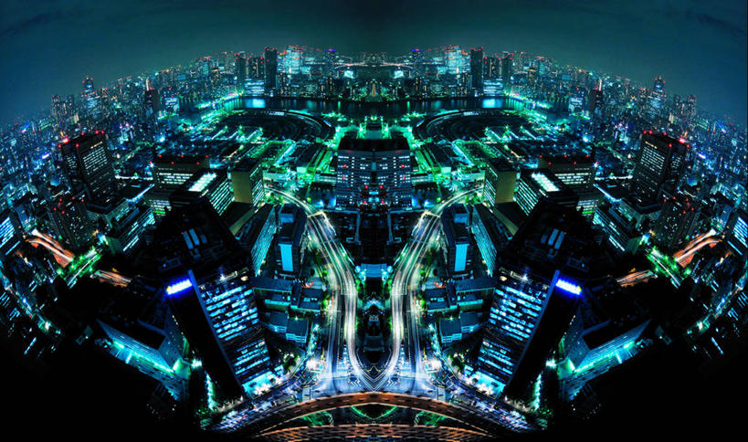 无人,横图,俯视,航拍,室外,夜晚,长时间曝光,鱼眼镜头,度假,美景,城市风光,城市,建筑,路,东京,日本,对称,日本文化,景观,首都,中央区,娱乐,数码合成,现代,天空,享受,休闲,景色,放松,摄影,照亮,鸟瞰,发展,彩图,高角度拍摄