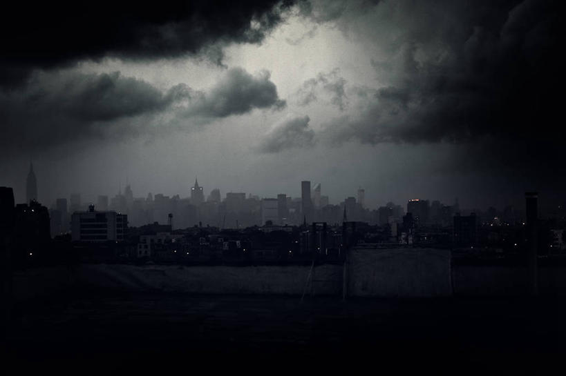 无人,横图,室外,夜晚,暴风雨,城市,建筑,摩天大楼,纽约,美国,屋顶,云,天空,摄影,照亮,彩图