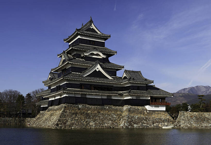 无人,横图,室外,白天,建筑,长野县,日本,日本文化,城堡,屋顶,云,历史,树,天空,自然,地标建筑,摄影,护城河,松本,彩图