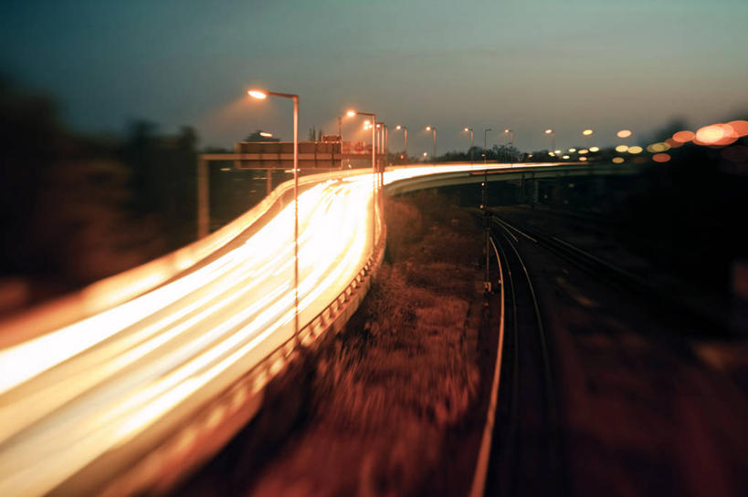 无人,横图,俯视,室外,路灯,德国,首都,柏林,树,天空,黄昏,运输,摄影,车灯,迅速,照亮,彩图,高角度拍摄