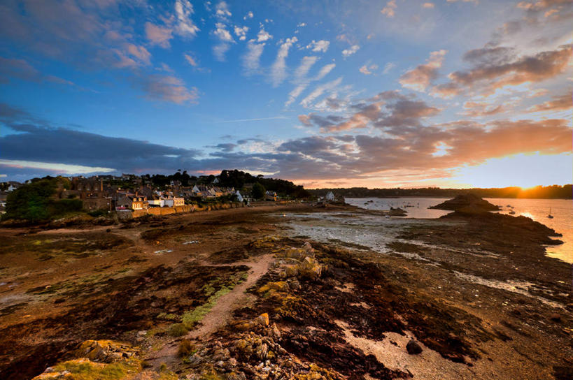 无人,横图,室外,河流,日落,法国,地形,乡村,云,天空,自然,摄影,宁静,布列塔尼,岩石,彩图