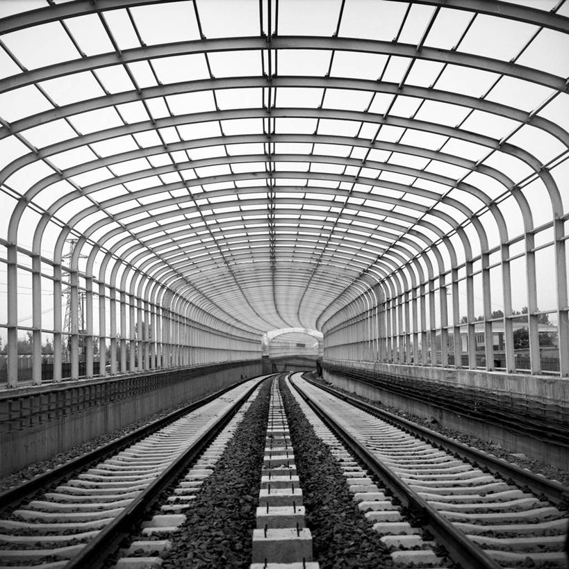 无人,方图,黑白,室内,白天,路,铁路,隧道,轨道,交通,铁轨,运输,摄影