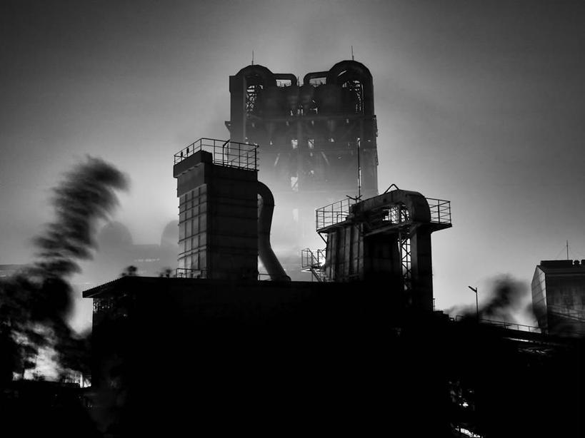 无人,横图,黑白,室外,夜晚,建筑,日本,地形,烟,水泥厂,工业,摄影,能源,照亮,万里无云,岐阜县,空气污染