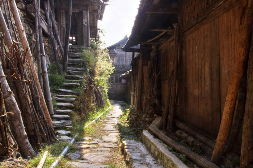 无人,横图,室外,白天,植物,建筑,日光,木制,乡村,小路,台阶,摄影,广西,彩图