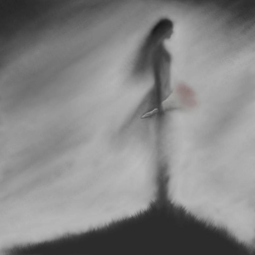 成年人,一个人,站,方图,插画,室外,白天,数码,科技,马来西亚,仅一个女性,阴影,网络,高光,几何,计算机图形,合成,图画,拿着,画,花束,思考,电脑合成图,数码合成图,合成图,柔焦,漫画,写实,具体,具象,彩图,独处,柔佛