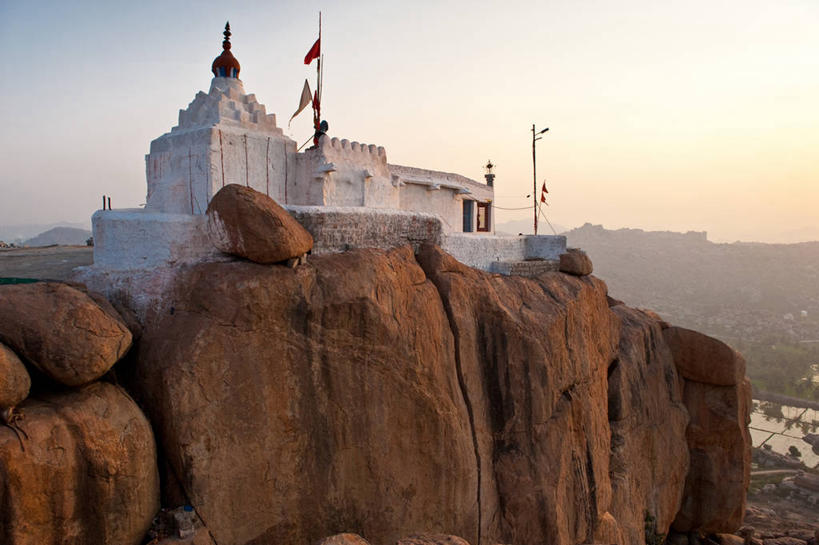 无人,横图,室外,日出,建筑,印度,悬崖,历史,天空,摄影,宗教,岩层,印度文化,卡纳塔克邦,印度教,亨比,岩石,彩图