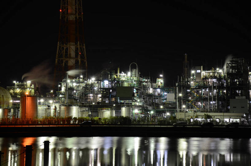 无人,横图,室外,夜晚,日本,反射,蒸汽,天空,工业,摄影,能源,照亮,发展,三重县,进展,死水,彩图