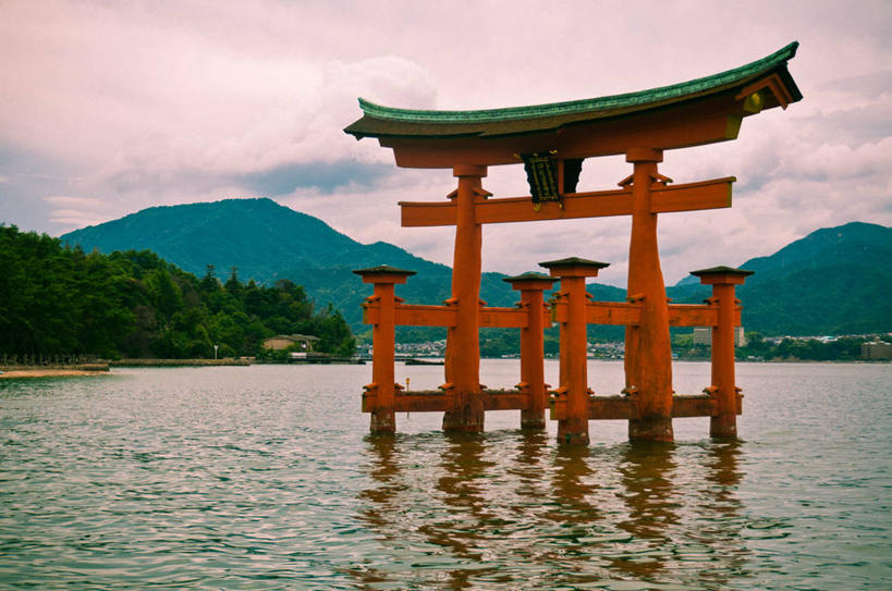 无人,横图,室外,湖,山,水,日本,日本文化,鸟居,云,树,天空,自然,黄昏,摄影,宁静,彩图,宫屿