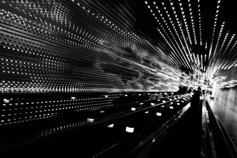 横图,黑白,室内,运动模糊,技术,美国,电动扶梯,现代,摄影,照亮,照明设备,剪影