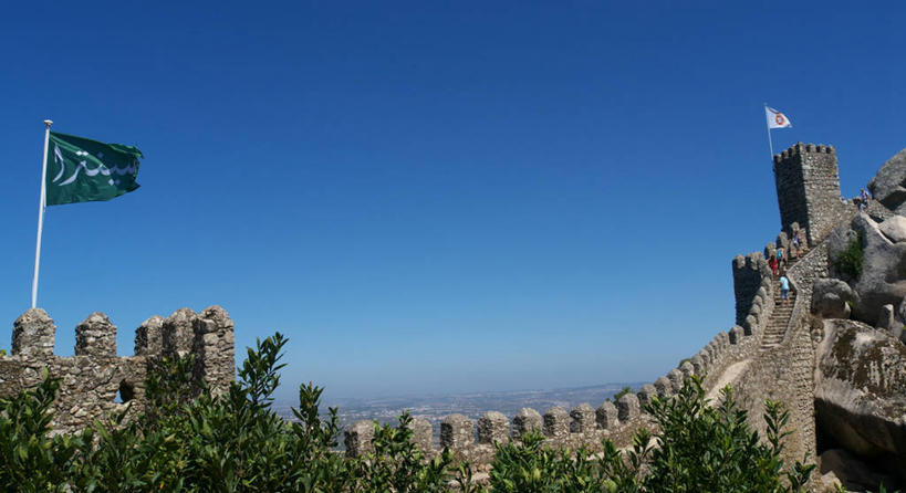 横图,室外,白天,建筑,旗帜,葡萄牙,城堡,历史,摄影,万里无云,新特拉,彩图