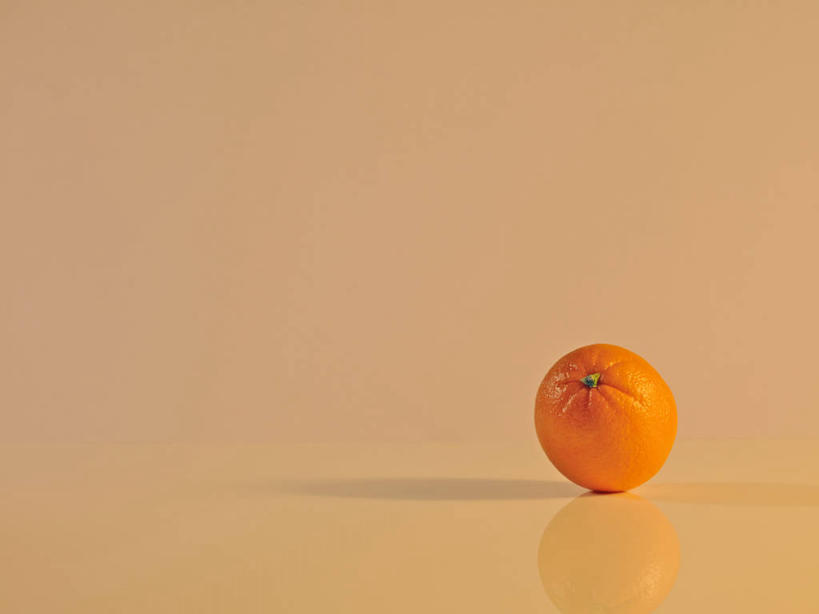 无人,横图,特写,留白,水果,纽约,美国,橙色背景,反射,饮食,一个,橙色,摄影,单个,清新,纽约州,彩图,影棚拍摄