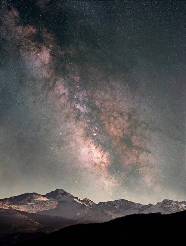 无人,竖图,室外,长时间曝光,美国,太空,地形,山顶,宏伟,天空,自然,黄昏,摄影,宁静,国家公园,银河系,天文学,科罗拉多州,彩图,落基山国家公园