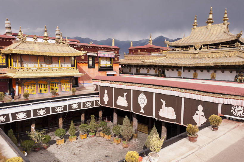 无人,横图,室外,白天,建筑,中国,云,首都,拉萨,天空,摄影,佛教,中国文化,西藏自治区,大昭寺,彩图