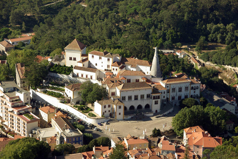 无人,宫殿,横图,俯视,室外,白天,建筑,葡萄牙,房屋,屋顶,历史,树,摄影,新特拉,彩图,高角度拍摄