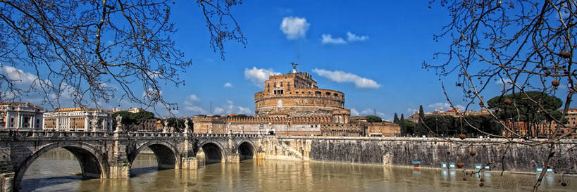 无人,横图,全景,室外,白天,建筑,意大利,城堡,云,枝,首都,联系,历史,拱桥,天空,地标建筑,摄影,意大利文化,台伯河,彩图