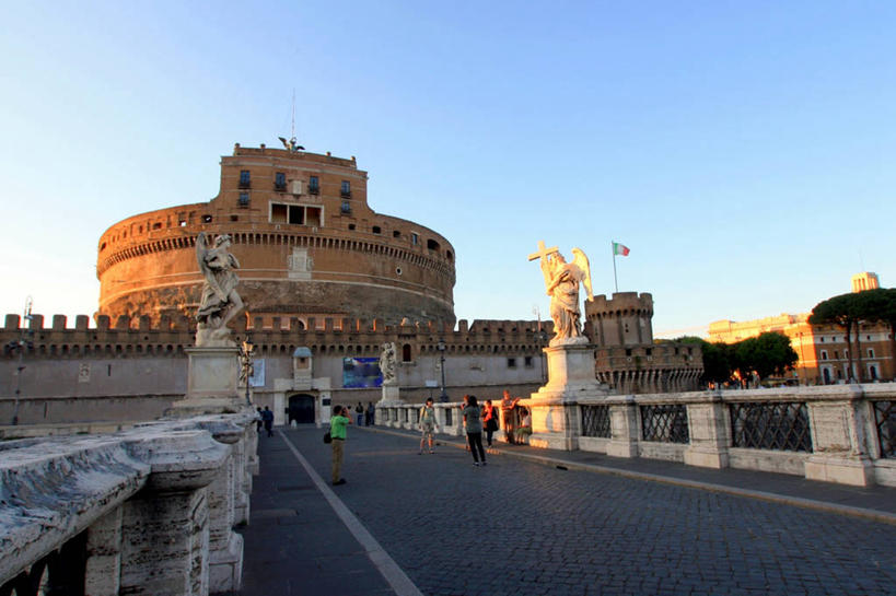 站,横图,室外,建筑,日光,意大利,雕像,城堡,桥,首都,历史,天空,黄昏,地标建筑,摄影,意大利文化,彩图,圣天使桥