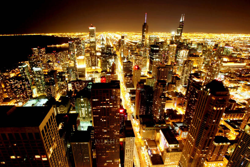 无人,横图,俯视,航拍,室外,夜晚,度假,美景,城市风光,城市,建筑,摩天大楼,美国,地平线,景观,塔,辽阔,地面,娱乐,现代,天空,享受,休闲,广阔,景色,放松,摄影,一望无际,照亮,鸟瞰,延伸,市区,伊利诺斯州,天地相交,芝加哥市,无边无际,一马平川,彩图,高角度拍摄,华丽一英里,广角拍摄