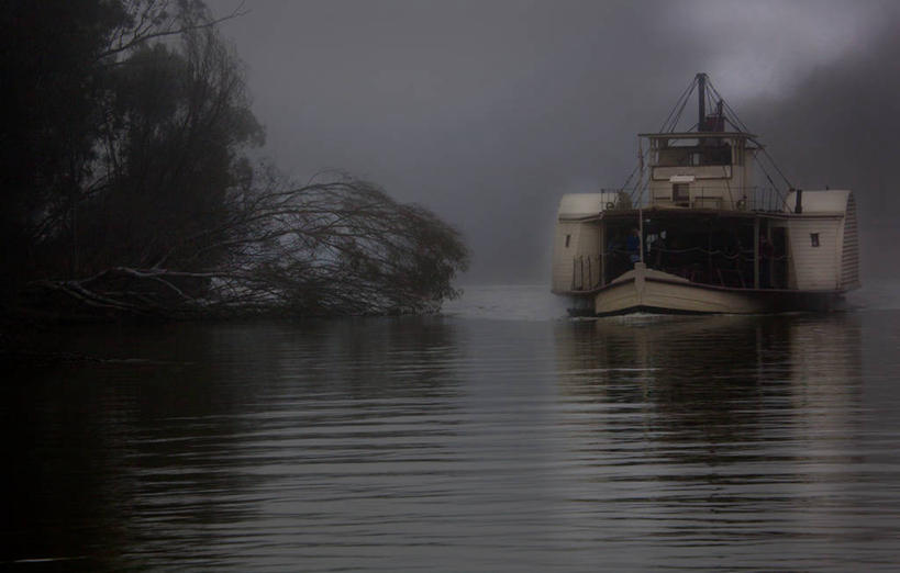 无人,横图,室外,河流,雾,船,澳大利亚,黎明,天气,树,天空,自然,运输,摄影,宁静,桨,早晨,新南威尔士,彩图