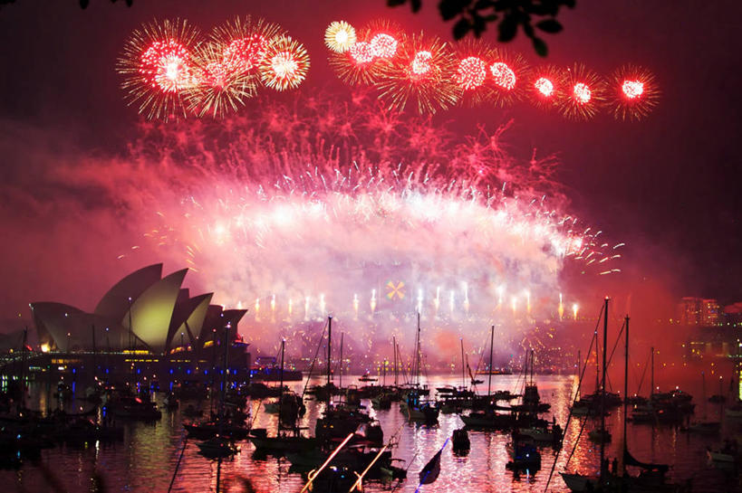 无人,横图,室外,夜晚,爆炸,河流,船,澳大利亚,庆祝,反射,火花,天空,烟,运输,摄影,照亮,悉尼,新南威尔士,彩图,悉尼港桥,传统文化