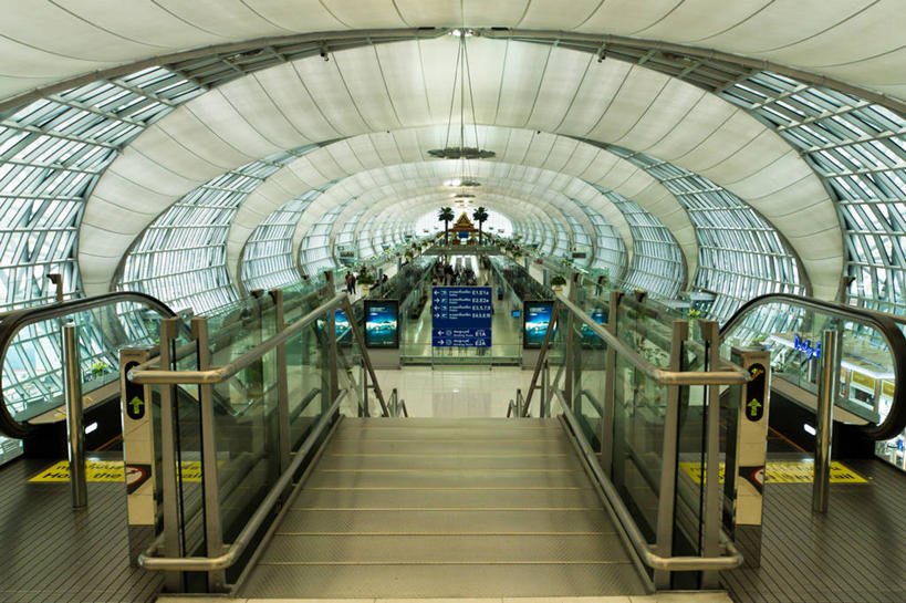 无人,机场,横图,室内,白天,建筑,曼谷,泰国,电动扶梯,公共交通,首都,摄影,彩图