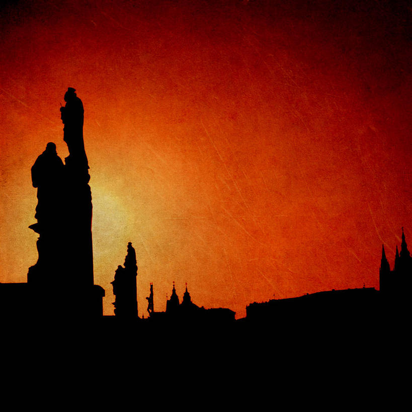 无人,方图,室外,建筑,欧洲,捷克,首都,联系,红色,天空,黄昏,摄影,剪影,中欧,捷克共和国,波西米亚,布拉格,查理大桥,彩图