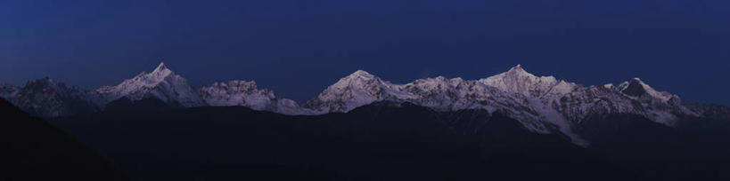 无人,横图,全景,室外,山,山脉,雪,雪山,冬天,黎明,风景,自然,寒冷,摄影,宁静,云南省,万里无云,香格里拉县,彩图