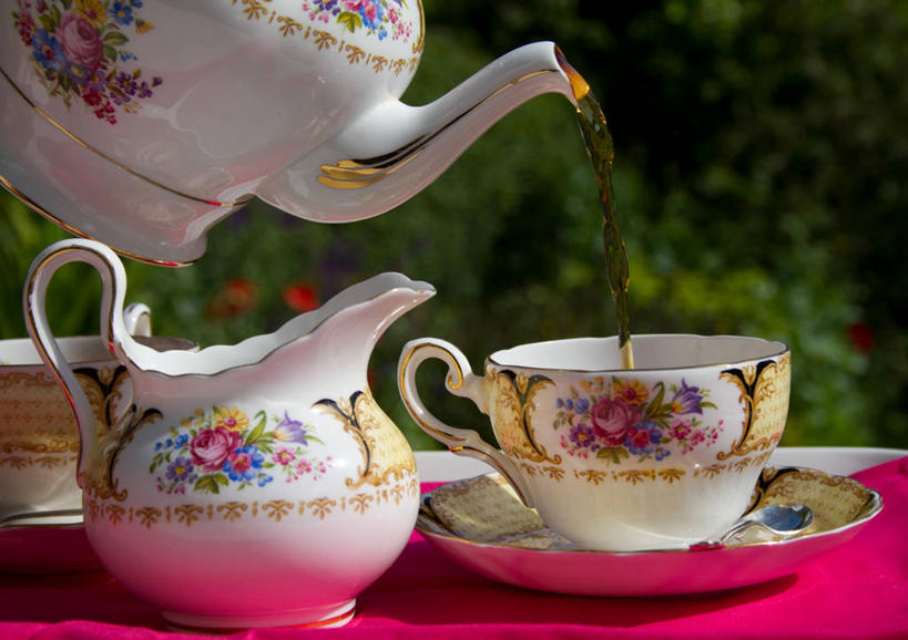 无人,横图,室外,特写,白天,英国,倒,花纹,壶,庭院,饮食,水壶,茶碟,茶壶,容器,摄影,茶杯,彩图