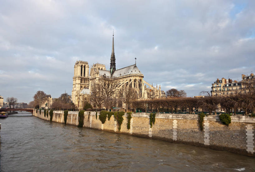 无人,横图,室外,白天,河流,建筑,法国,巴黎,巴黎圣母院,墙,云,首都,历史,树,天空,摄影,基督教,宗教建筑,法国文化,彩图,大教堂