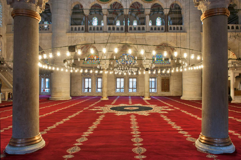 无人,横图,室内,地毯,柱子,摄影,宗教,照亮,伊斯兰教,宗教建筑,清真寺,水晶吊灯,伊斯坦布尔,彩图