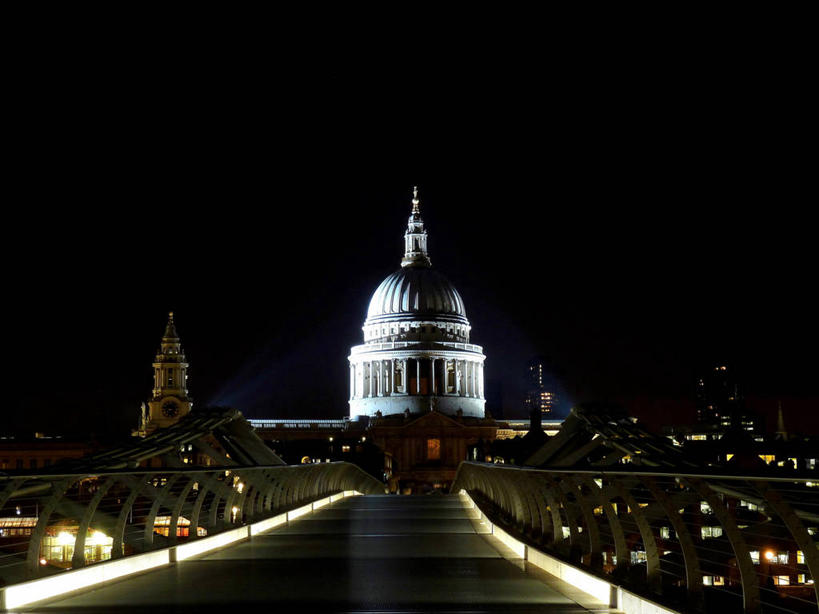 无人,横图,室外,夜晚,城市,建筑,英国,首都,联系,英格兰,圣保罗大教堂,天空,摄影,照亮,圆顶建筑,英国文化,伦敦千禧桥,彩图