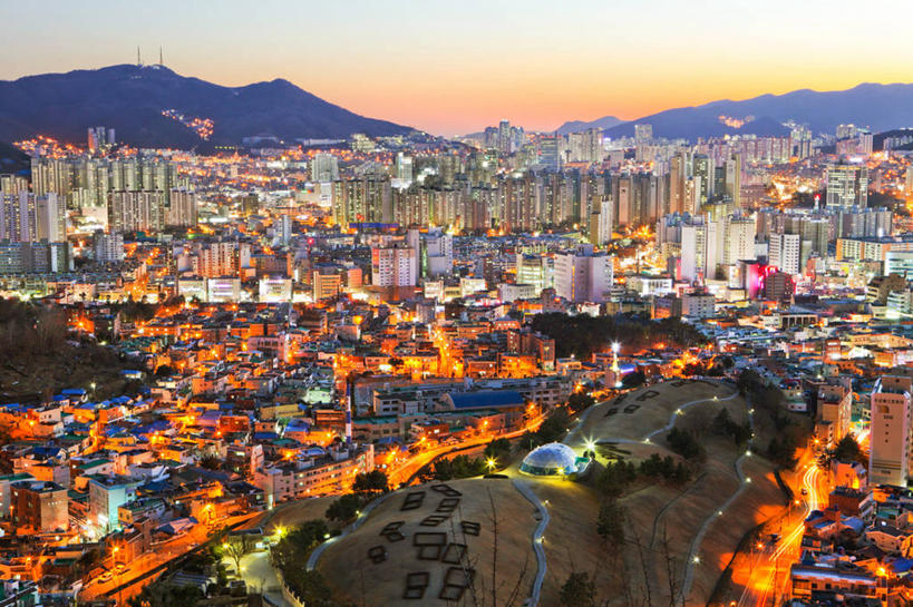 无人,横图,俯视,室外,度假,美景,山,天际线,城市风光,城市,摩天大楼,釜山,韩国,景观,娱乐,天空,黄昏,享受,休闲,景色,放松,摄影,照亮,彩图,高角度拍摄