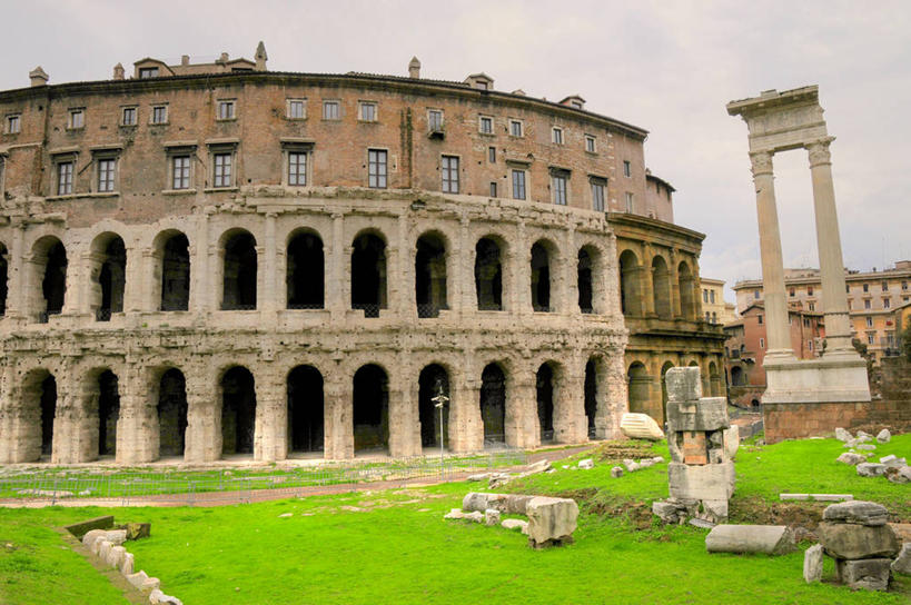 无人,横图,室外,白天,建筑,意大利,柱子,云,拱门,首都,历史,古罗马,废墟,草,摄影,意大利文化,罗马斗兽场,圆形剧场,彩图