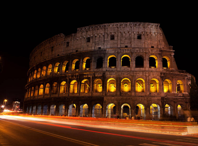 无人,横图,室外,夜晚,长时间曝光,建筑,意大利,拱门,首都,历史,天空,地标建筑,摄影,迅速,照亮,意大利文化,罗马斗兽场,彩图