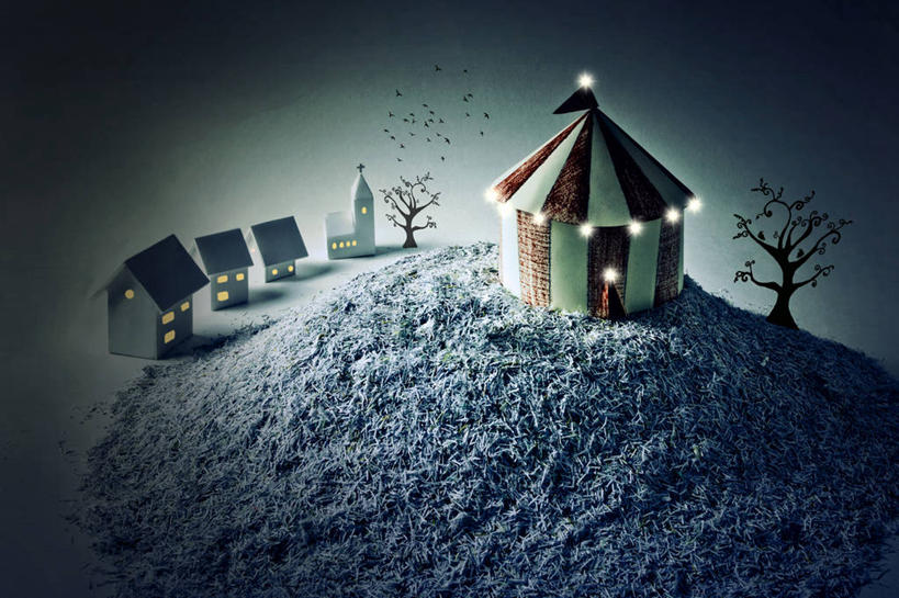 无人,马戏团,横图,俯视,室外,夜晚,爱尔兰,小的,城镇,首都,树,摄影,照亮,午夜,彩图,高角度拍摄