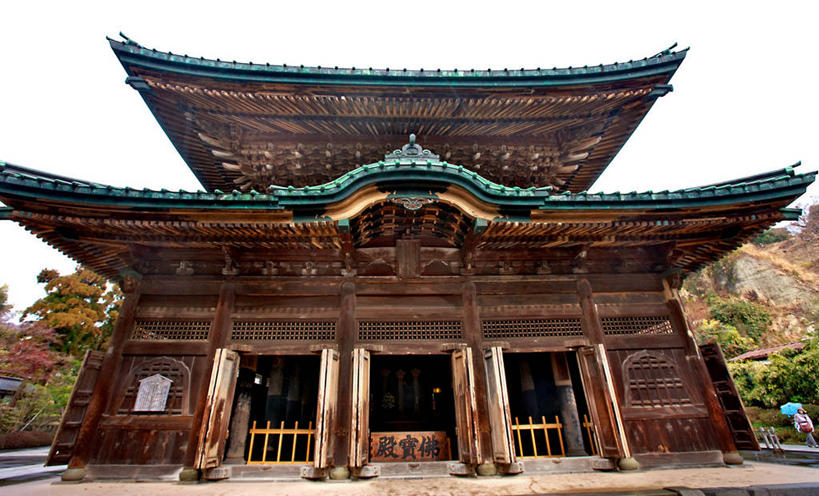 横图,室外,白天,建筑,日本,日本文化,树,天空,摄影,宗教,佛教,宁静,神殿,镰仓,彩图