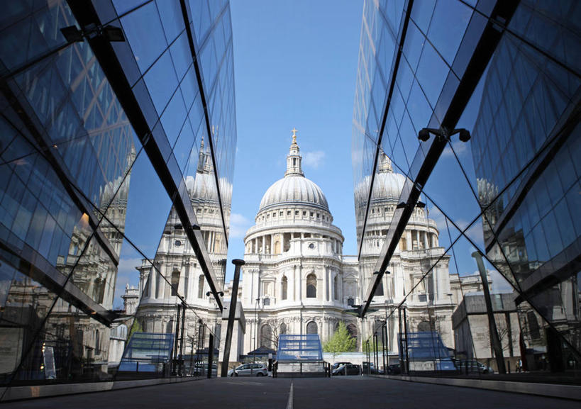 无人,横图,室外,白天,窗户,城市,建筑,英国,反射,首都,现代,圣保罗大教堂,天空,摄影,宗教,基督教,圆顶建筑,英国文化,彩图,大教堂