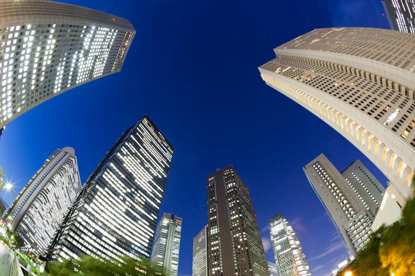 无人,横图,室外,夜晚,仰视,城市,建筑,摩天大楼,日本,日本文化,首都,现代,摄影,照亮,发展,新宿区,彩图,低角度拍摄