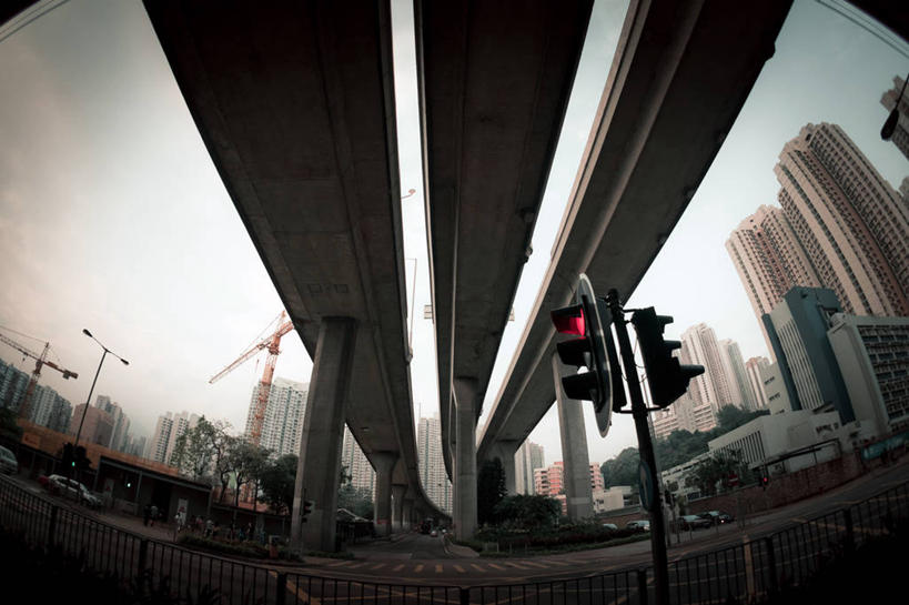 无人,横图,室外,白天,鱼眼镜头,通讯,城市,建筑,立交桥,香港,红绿灯,塔,桥,联系,运输,摄影,高架道路,彩图,旅行