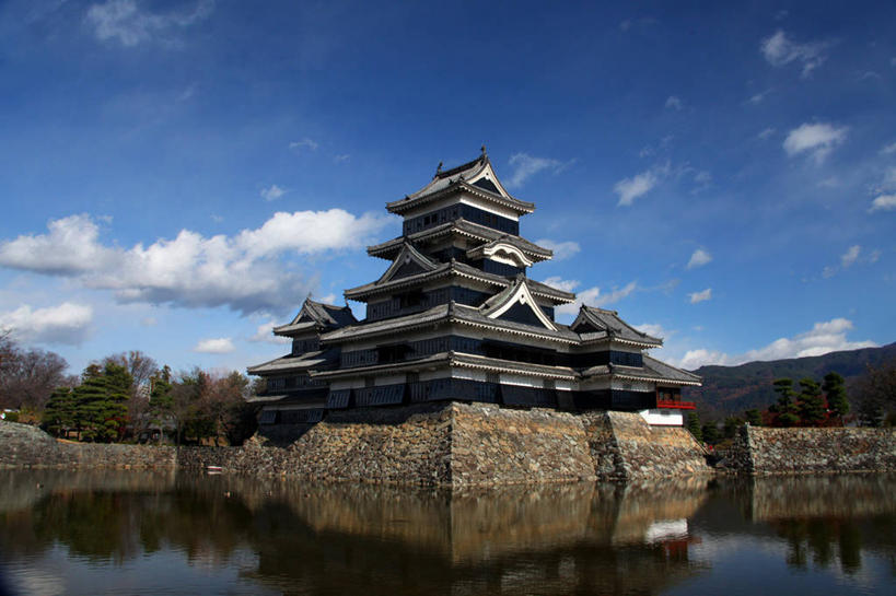 无人,横图,室外,白天,建筑,日本,日本文化,反射,云,天空,自然,摄影,宁静,松本,松本城,彩图