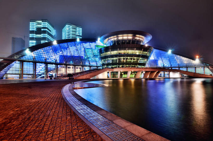 无人,横图,室外,夜晚,水,城市,建筑,反射,现代,浙江省,摄影,杭州,照亮,万里无云,彩图