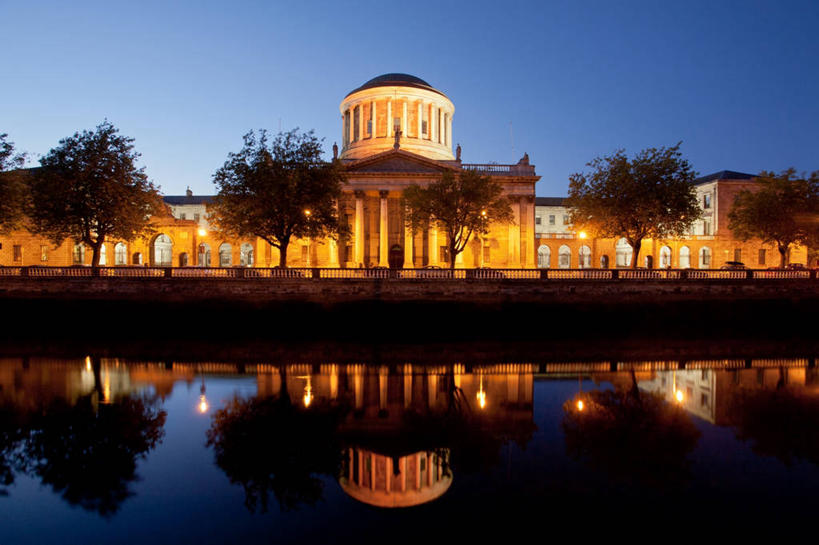 无人,横图,室外,河流,建筑,爱尔兰,反射,首都,黄昏,摄影,宁静,照亮,万里无云,利菲河,彩图