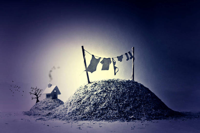 无人,横图,室外,夜晚,山,纺织品,爱尔兰,吊挂,悬挂,黑色背景,小的,房屋,地形,首都,挂,树,洗衣服,晾衣服,摄影,创造力,手艺,聚光,想法,彩图