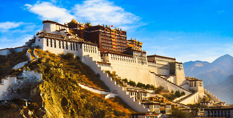 无人,横图,室外,白天,山,建筑,布达拉宫,日光,中国,地形,云,首都,历史,拉萨,风景,天空,摄影,西藏自治区,彩图