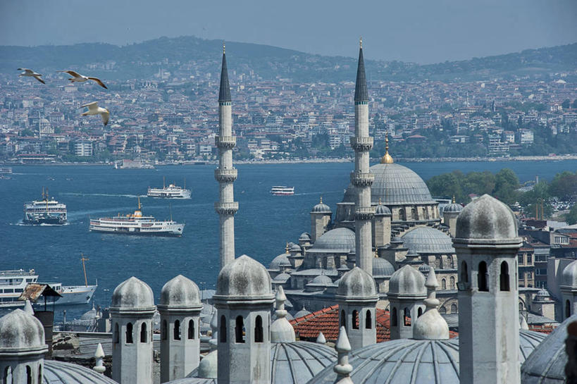 无人,横图,俯视,室外,白天,度假,美景,城市风光,城市,建筑,欧洲,景观,尖顶,娱乐,享受,休闲,景色,放松,摄影,伊斯兰教,圆顶建筑,清真寺,伊斯坦布尔,金角湾,奥斯曼帝国,苏莱曼尼耶清真寺,彩图,高角度拍摄