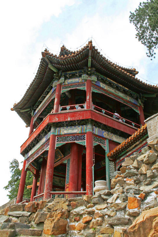 无人,竖图,室外,白天,仰视,建筑,北京,首都,夏天,摄影,园林,中国文化,万里无云,亭台楼阁,彩图,低角度拍摄,景观设计