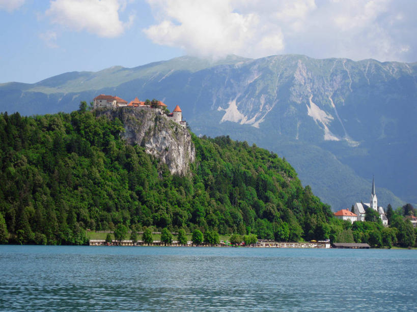 无人,横图,室外,白天,湖,美景,山,植物,斯洛文尼亚,城堡,景观,悬崖,云,树,风景,天空,自然,景色,摄影,宁静,自然风光,布雷德湖,彩图