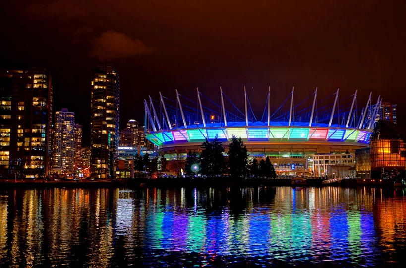 无人,横图,室外,夜晚,海洋,水,城市,建筑,加拿大,反射,树,摄影,照亮,温哥华,大不列颠哥伦比亚,彩图,福溪,耶鲁镇