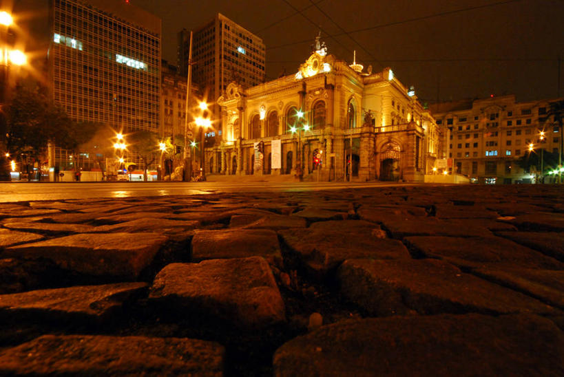 无人,横图,室外,夜晚,夜生活,城市,电影院,建筑,剧院,路灯,巴西,拱门,摄影,照亮,圣保罗,圣保罗州,彩图